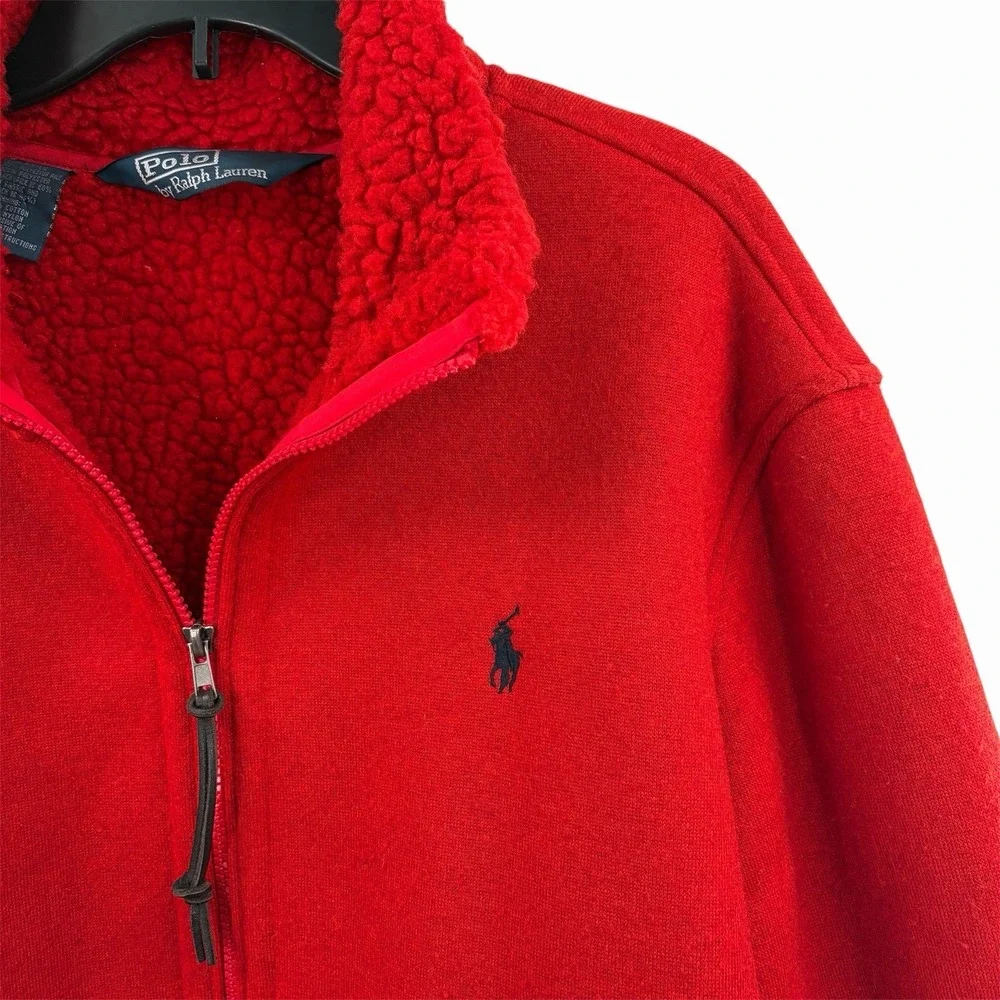 Ralph Lauren Polo Mens XLT Red‎ Full Zip Sherpa Lining Sweater Pony Heavyweight